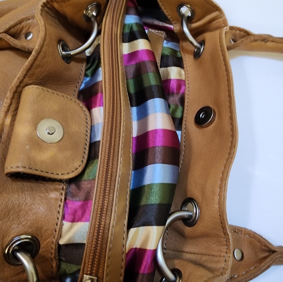 TIGANELLO SHOULDER BAG WITH DOUBLE STRAPS, GENUINE LEATHER, CARMEL COLOR - Picture 14 of 15